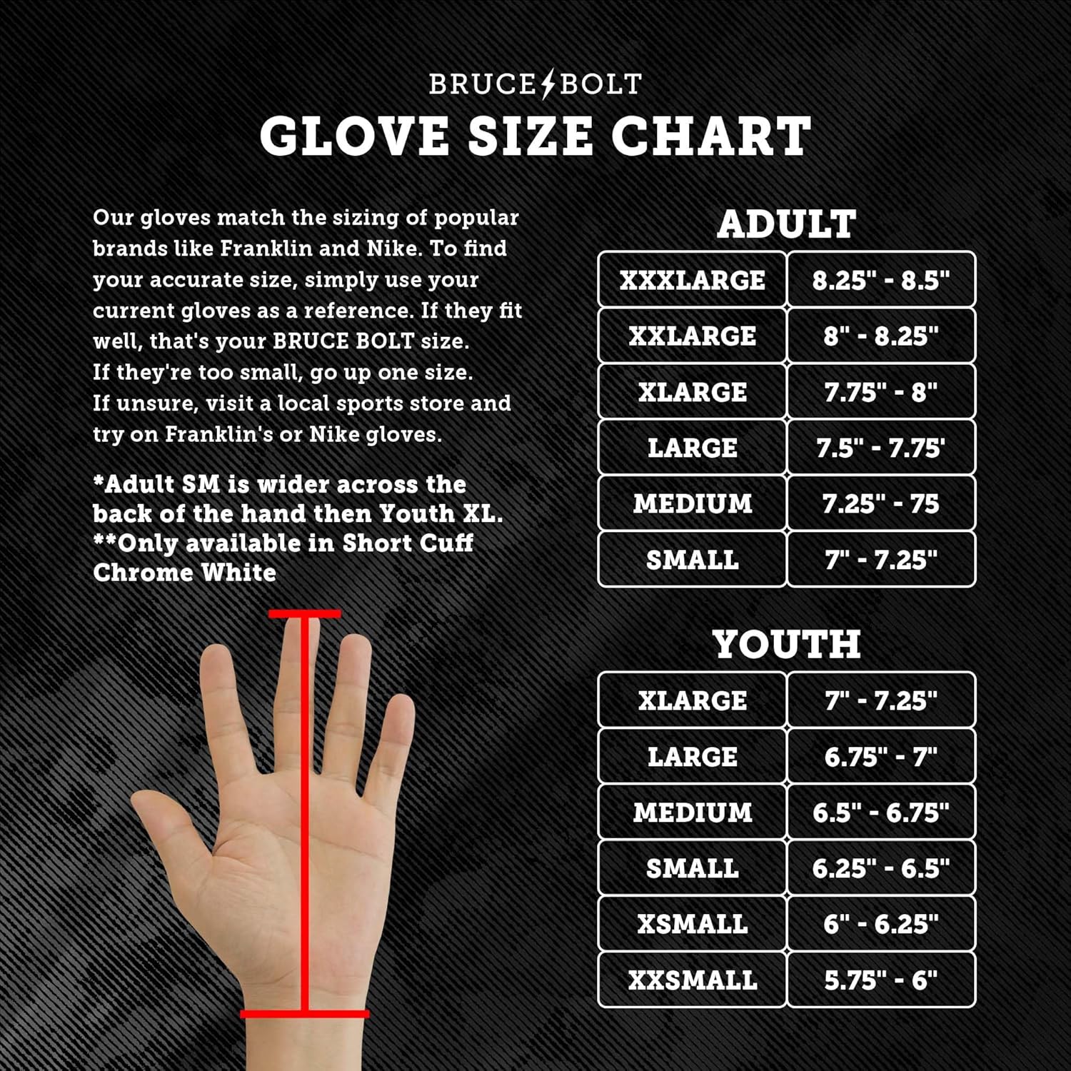 BRUCE BOLT Chrome Series Long Cuff Batting Gloves